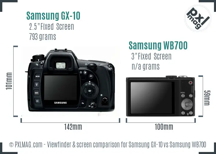 Samsung GX-10 vs Samsung WB700 Screen and Viewfinder comparison