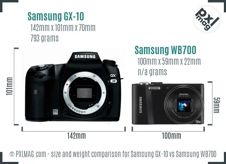 Samsung GX-10 vs Samsung WB700 size comparison