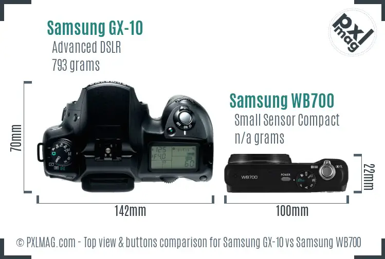 Samsung GX-10 vs Samsung WB700 top view buttons comparison