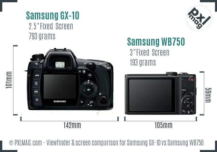 Samsung GX-10 vs Samsung WB750 Screen and Viewfinder comparison
