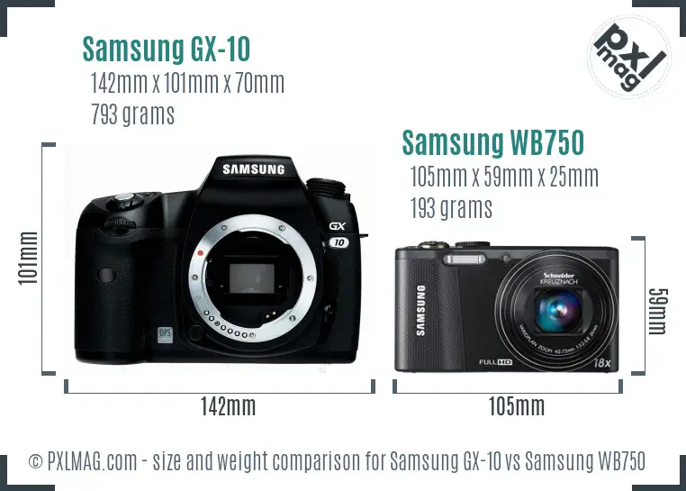 Samsung GX-10 vs Samsung WB750 size comparison