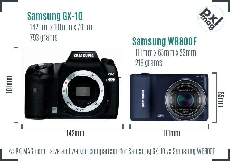 Samsung GX-10 vs Samsung WB800F size comparison
