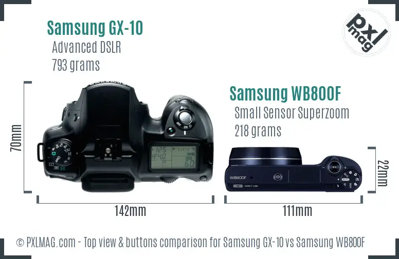 Samsung GX-10 vs Samsung WB800F top view buttons comparison