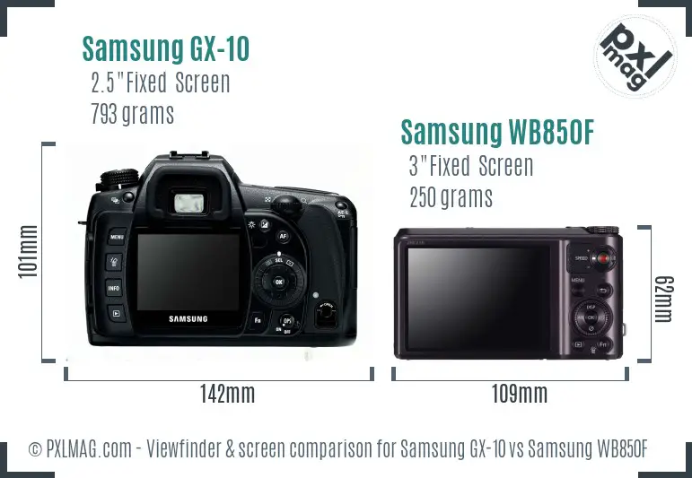 Samsung GX-10 vs Samsung WB850F Screen and Viewfinder comparison