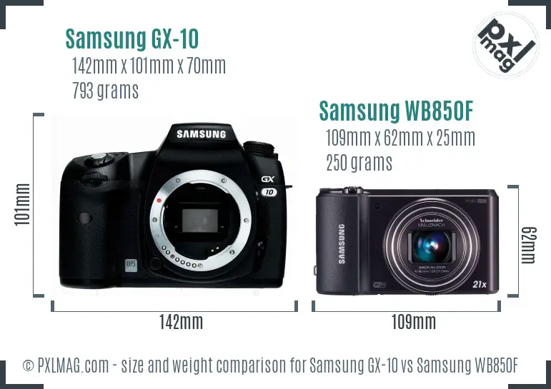 Samsung GX-10 vs Samsung WB850F size comparison
