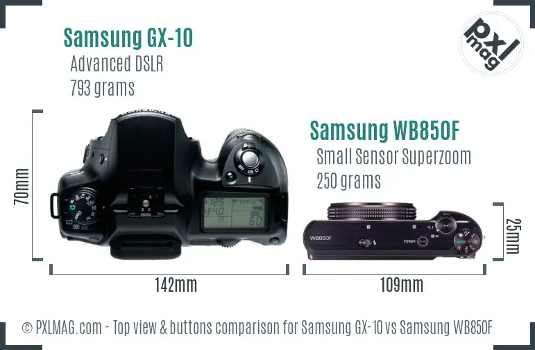 Samsung GX-10 vs Samsung WB850F top view buttons comparison