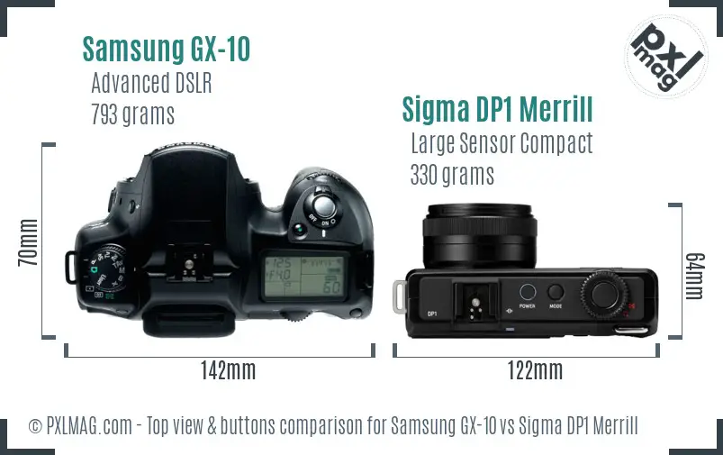 Samsung GX-10 vs Sigma DP1 Merrill top view buttons comparison