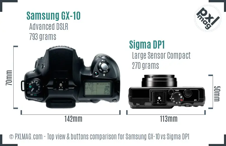 Samsung GX-10 vs Sigma DP1 top view buttons comparison