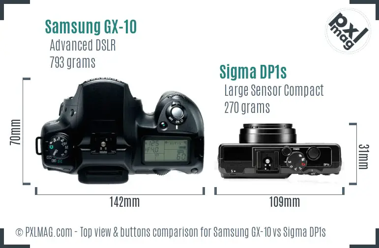 Samsung GX-10 vs Sigma DP1s top view buttons comparison