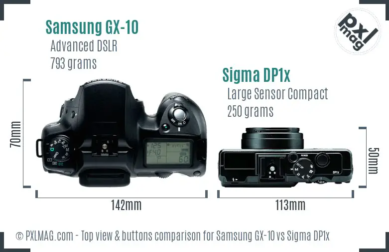 Samsung GX-10 vs Sigma DP1x top view buttons comparison