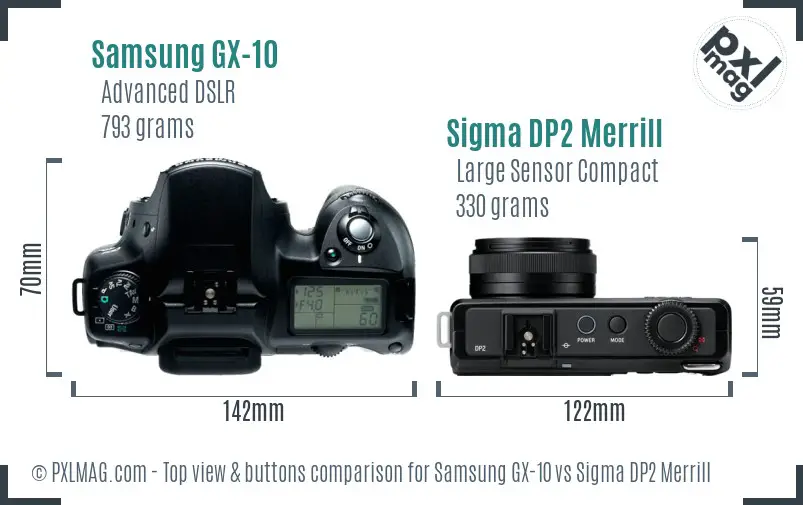 Samsung GX-10 vs Sigma DP2 Merrill top view buttons comparison