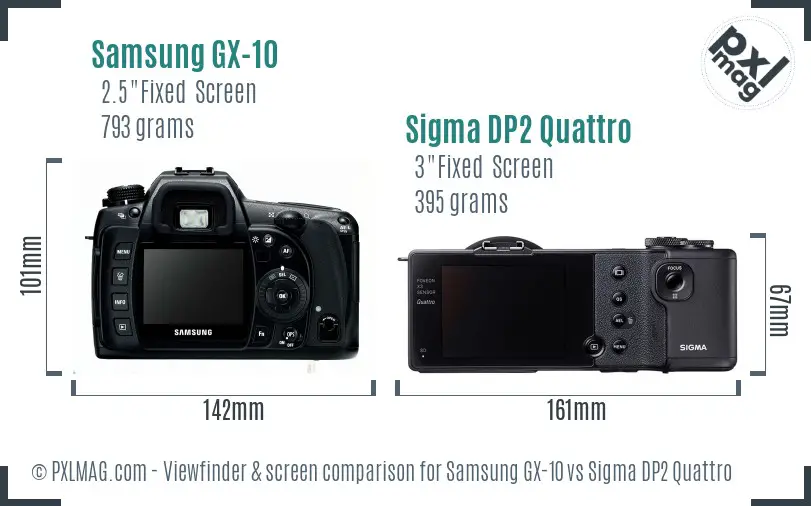 Samsung GX-10 vs Sigma DP2 Quattro Screen and Viewfinder comparison