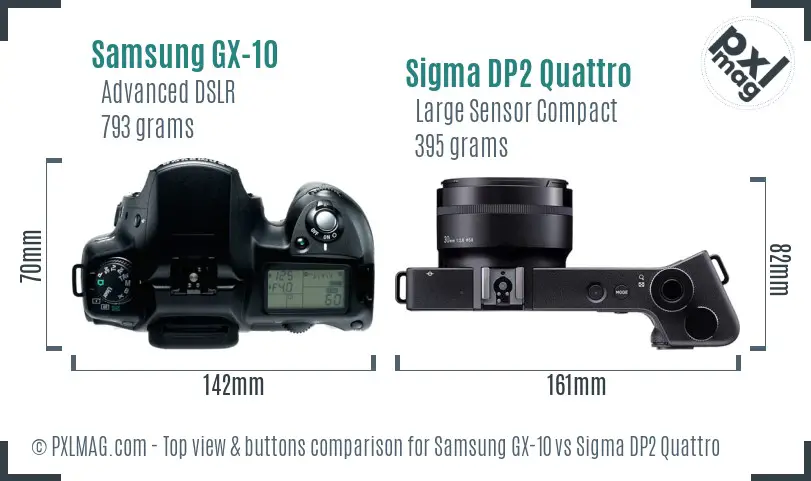 Samsung GX-10 vs Sigma DP2 Quattro top view buttons comparison