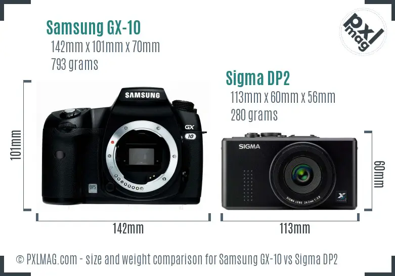 Samsung GX-10 vs Sigma DP2 size comparison