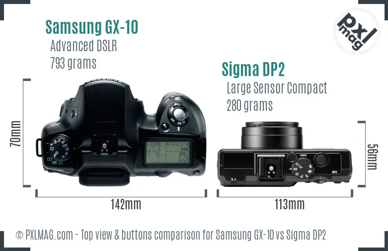 Samsung GX-10 vs Sigma DP2 top view buttons comparison