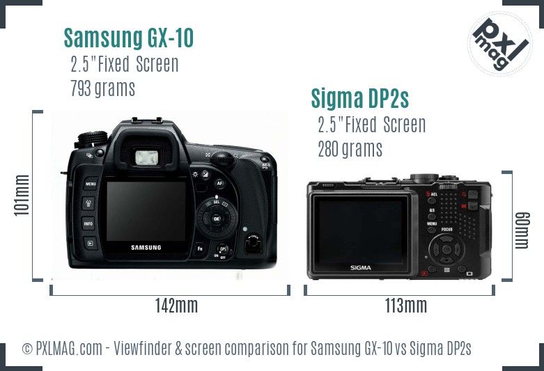 Samsung GX-10 vs Sigma DP2s Screen and Viewfinder comparison