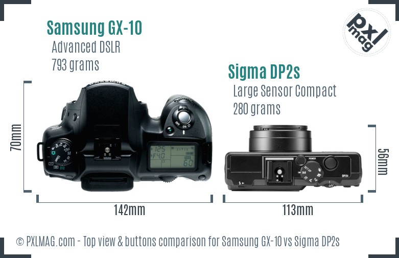 Samsung GX-10 vs Sigma DP2s top view buttons comparison