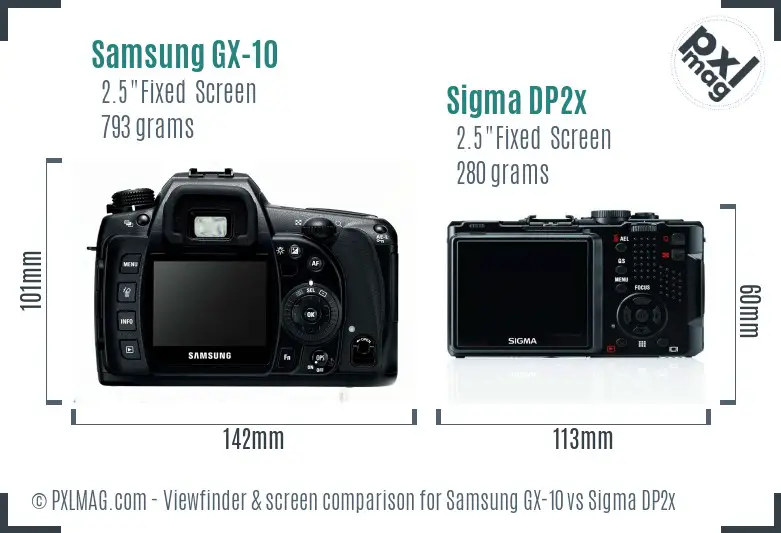 Samsung GX-10 vs Sigma DP2x Screen and Viewfinder comparison