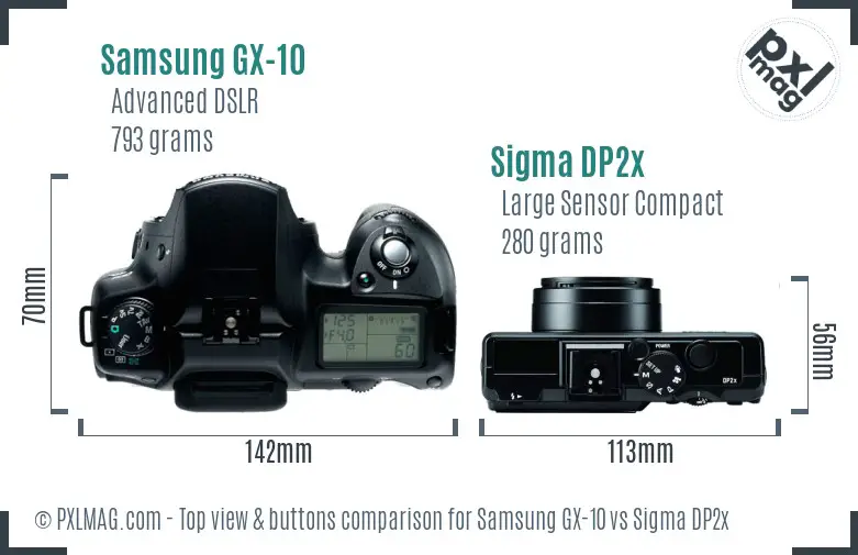 Samsung GX-10 vs Sigma DP2x top view buttons comparison