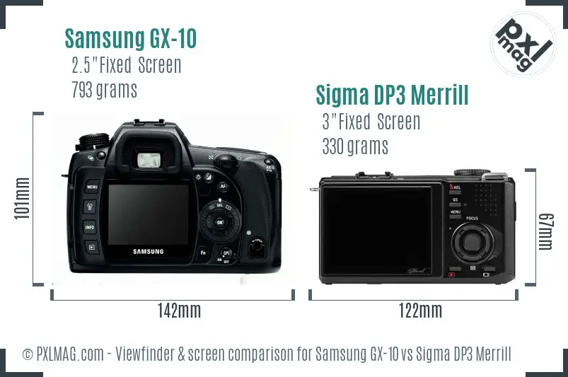 Samsung GX-10 vs Sigma DP3 Merrill Screen and Viewfinder comparison