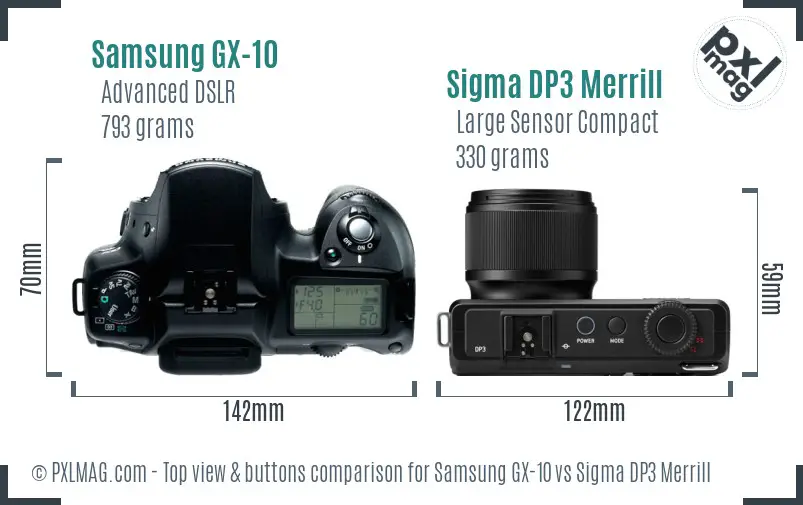 Samsung GX-10 vs Sigma DP3 Merrill top view buttons comparison
