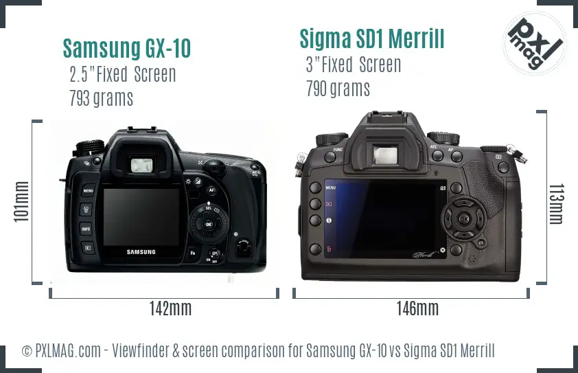 Samsung GX-10 vs Sigma SD1 Merrill Screen and Viewfinder comparison