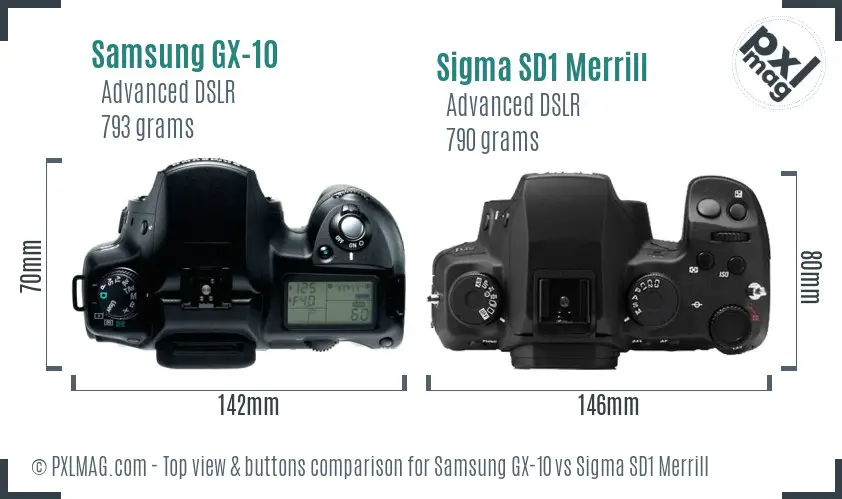 Samsung GX-10 vs Sigma SD1 Merrill top view buttons comparison