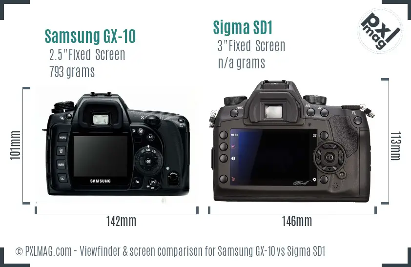 Samsung GX-10 vs Sigma SD1 Screen and Viewfinder comparison