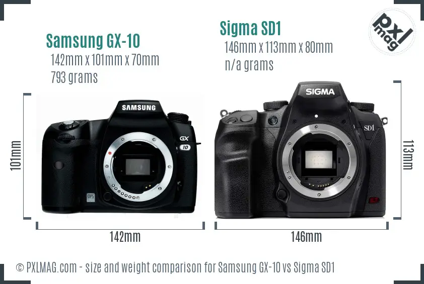 Samsung GX-10 vs Sigma SD1 size comparison