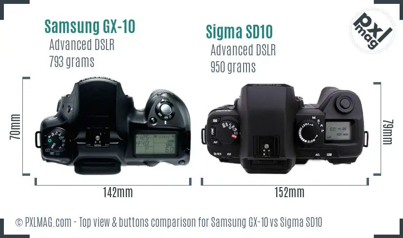 Samsung GX-10 vs Sigma SD10 top view buttons comparison