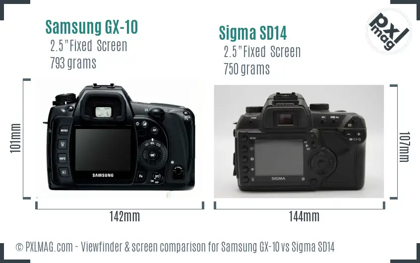 Samsung GX-10 vs Sigma SD14 Screen and Viewfinder comparison