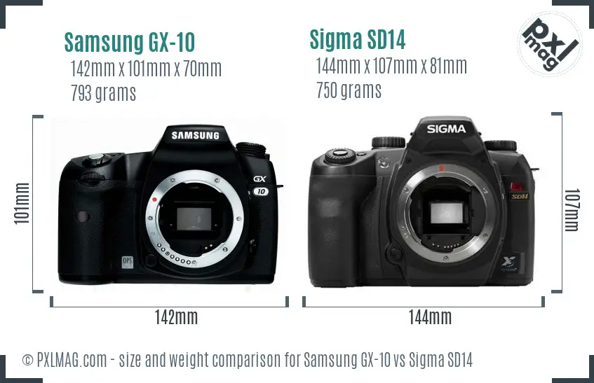 Samsung GX-10 vs Sigma SD14 size comparison