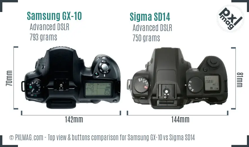 Samsung GX-10 vs Sigma SD14 top view buttons comparison