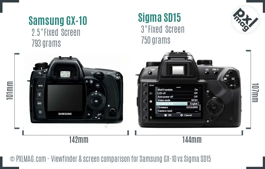 Samsung GX-10 vs Sigma SD15 Screen and Viewfinder comparison