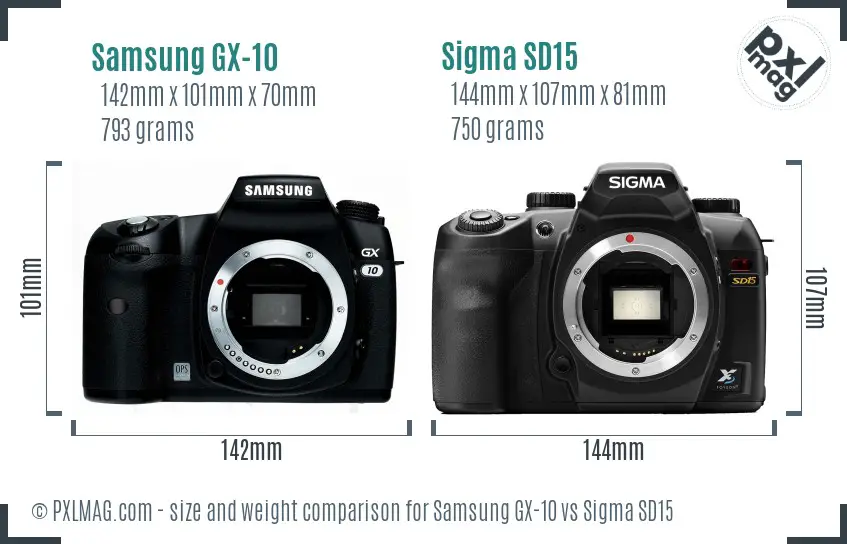 Samsung GX-10 vs Sigma SD15 size comparison