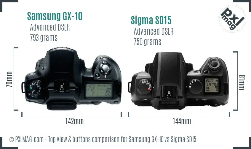 Samsung GX-10 vs Sigma SD15 top view buttons comparison