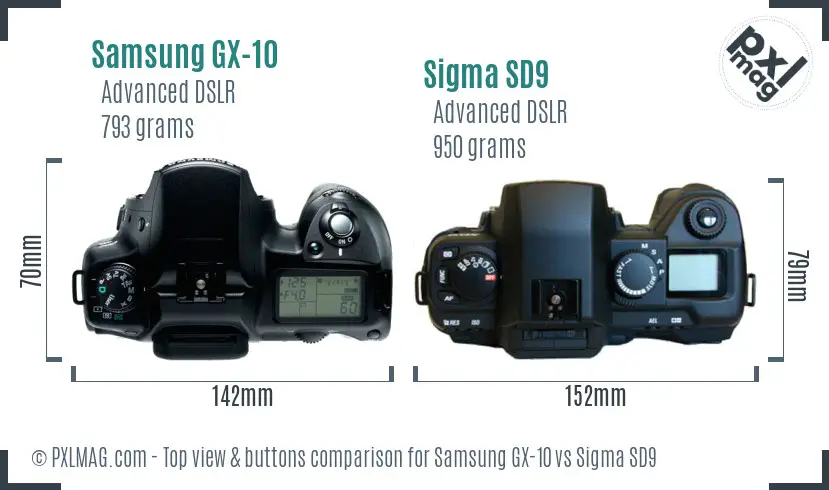 Samsung GX-10 vs Sigma SD9 top view buttons comparison