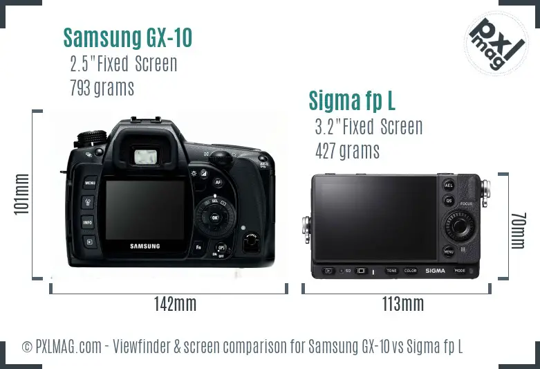 Samsung GX-10 vs Sigma fp L Screen and Viewfinder comparison