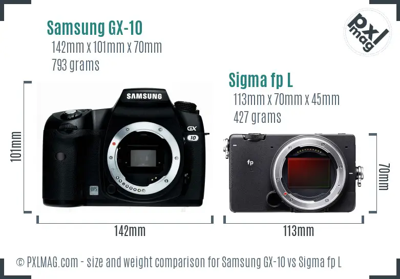 Samsung GX-10 vs Sigma fp L size comparison