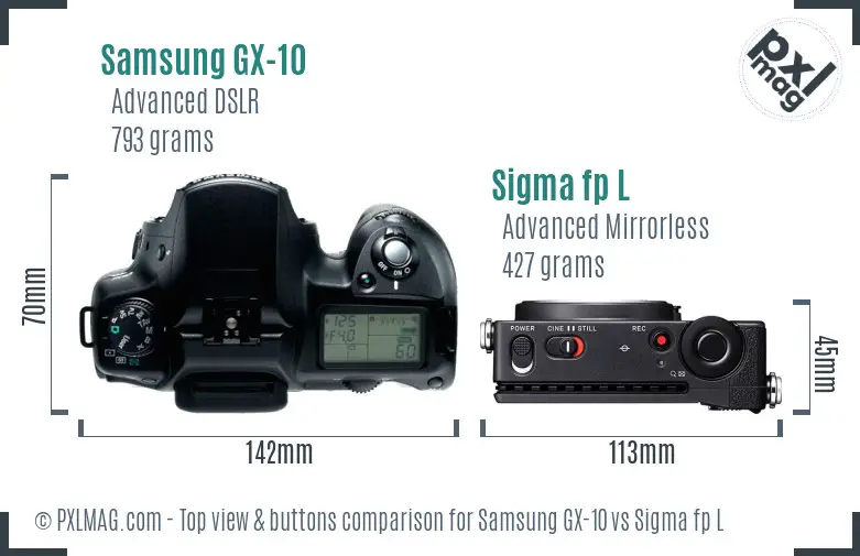 Samsung GX-10 vs Sigma fp L top view buttons comparison