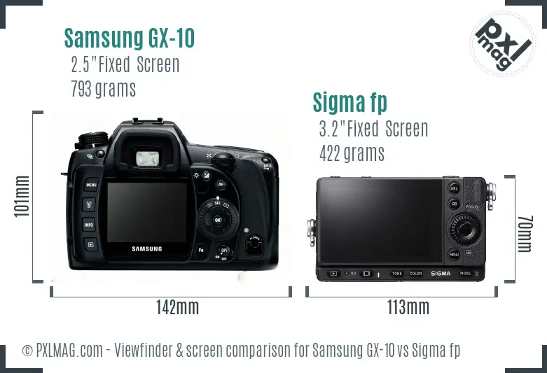 Samsung GX-10 vs Sigma fp Screen and Viewfinder comparison