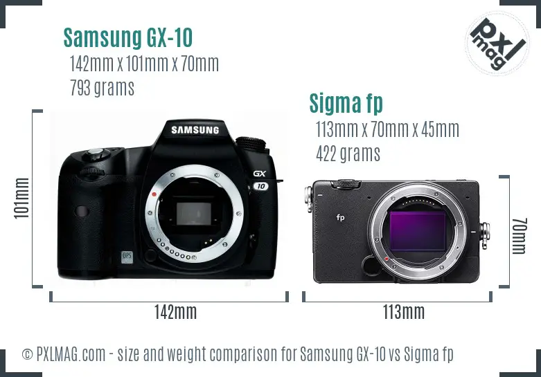 Samsung GX-10 vs Sigma fp size comparison