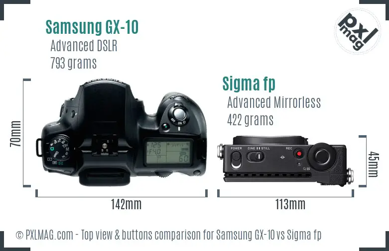 Samsung GX-10 vs Sigma fp top view buttons comparison