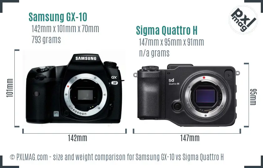 Samsung GX-10 vs Sigma Quattro H size comparison