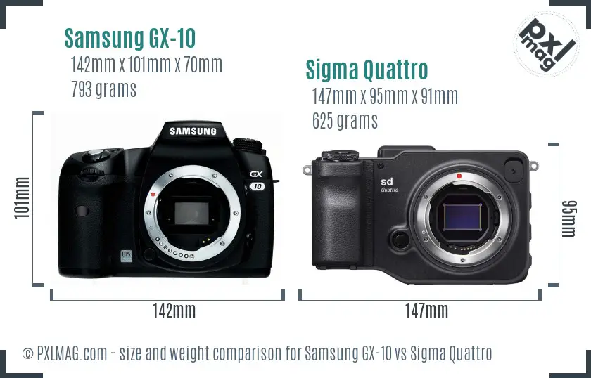Samsung GX-10 vs Sigma Quattro size comparison