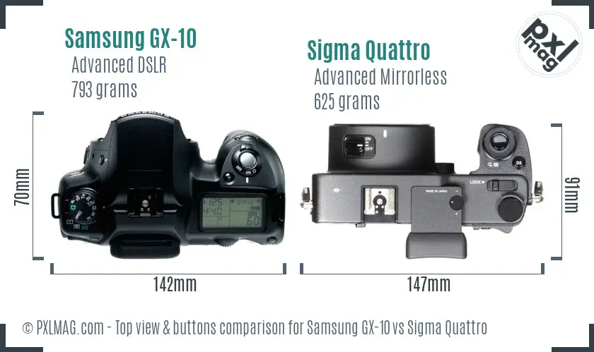 Samsung GX-10 vs Sigma Quattro top view buttons comparison