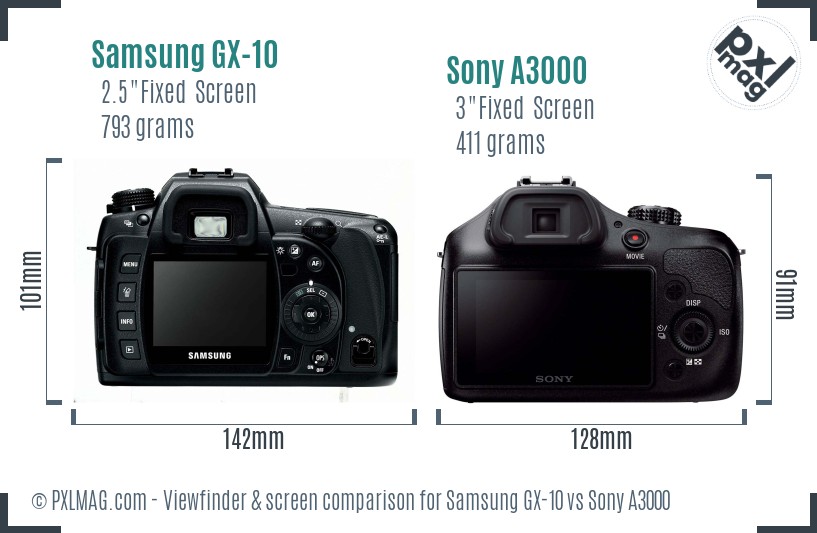Samsung GX-10 vs Sony A3000 Screen and Viewfinder comparison