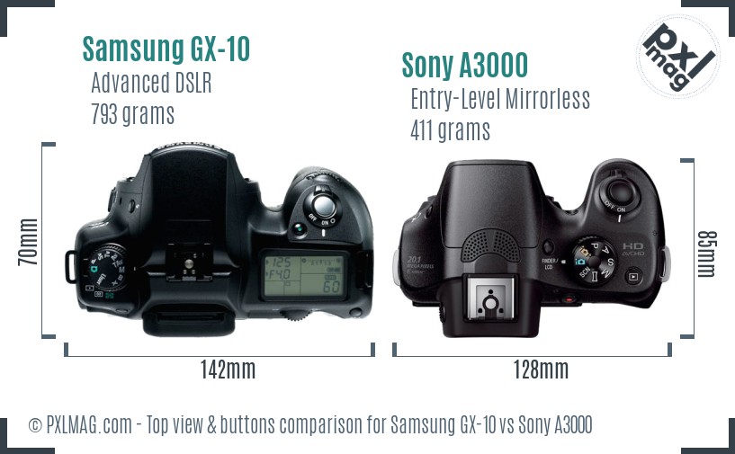 Samsung GX-10 vs Sony A3000 top view buttons comparison