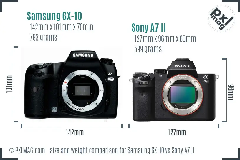 Samsung GX-10 vs Sony A7 II size comparison