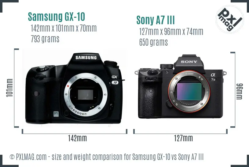 Samsung GX-10 vs Sony A7 III size comparison